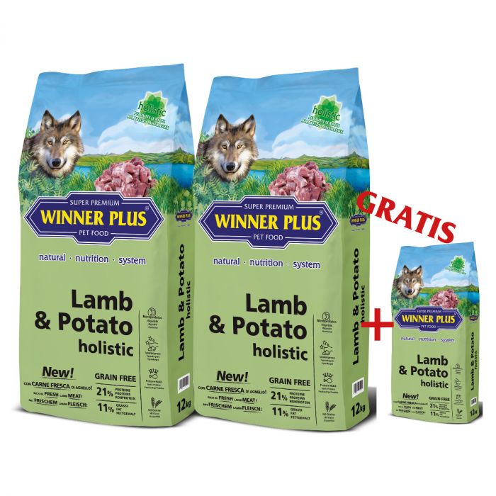 WINNER PLUS HOLISTIC "NEW" Lamb 100% & Potato 2 x 12 kg Sparpaket + 2kg Gratis